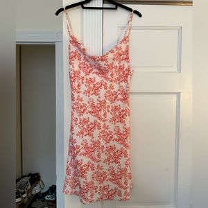 Urban Outfitters white and red flower silky cowl neck mini dress
